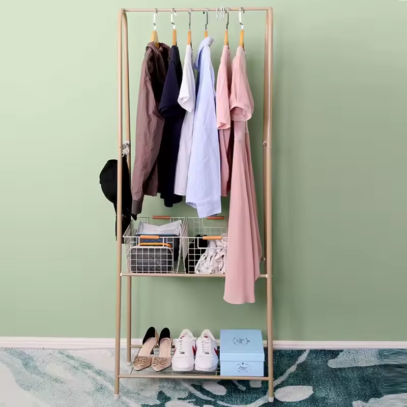 Heavy Duty Clothing Metal Garment Clothes Coat Rack With 2-Tier Shelves